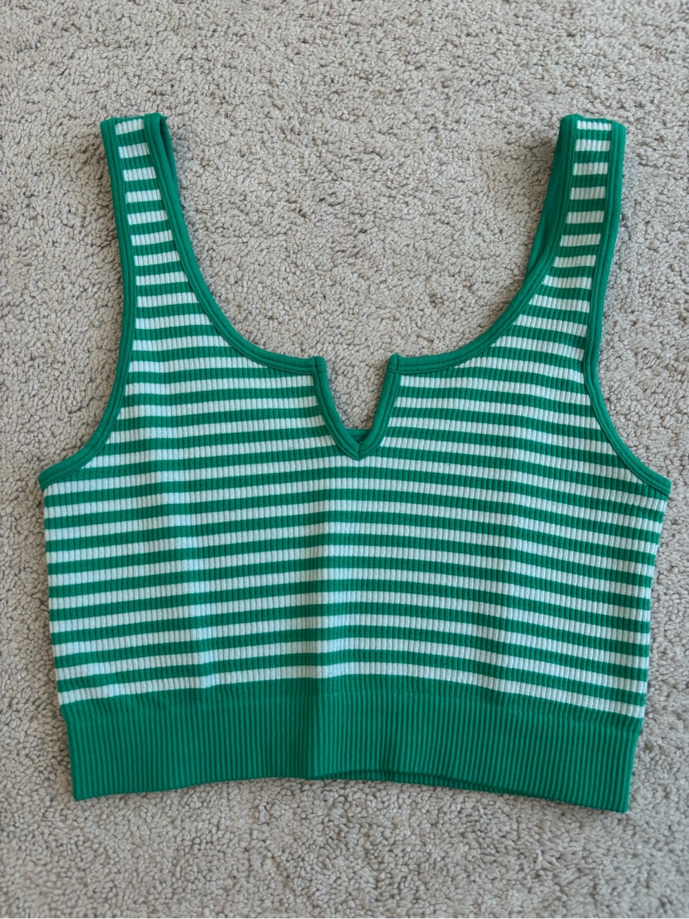 Green & White Striped Key Hole Crop Tank Top, S/M